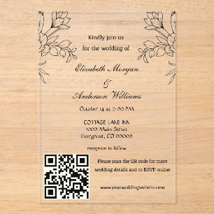 Invitations En Acrylique Mariage de code QR moderne