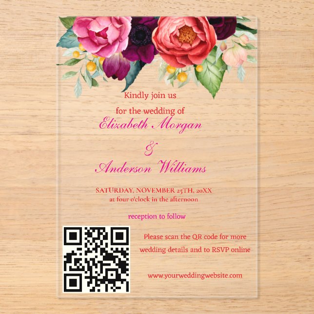 Invitations En Acrylique Mariage de code QR moderne (Recto)