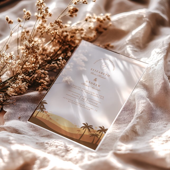 Invitations En Acrylique Mariage de coucher de soleil du désert rétro (Créateur téléchargé)