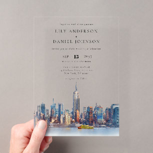 Invitations En Acrylique Mariage de destination à New York à l'aquarelle