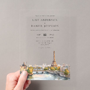 Invitations En Acrylique Mariage de destination à Paris France aquarelle