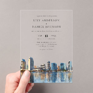 Invitations En Acrylique Mariage de destination à San Diego en aquarelle su