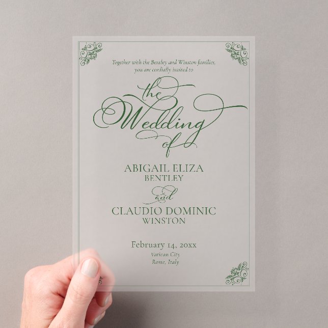 Invitations En Acrylique Mariage de Destination Élégant avec Écriture Verte (In situ (ordinateur de poche))