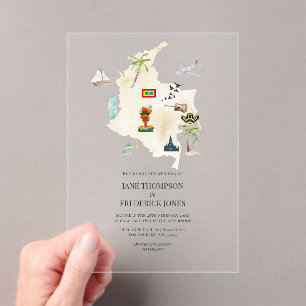 Invitations En Acrylique Mariage de destination transparent à Cartagena Col