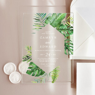 Invitations En Acrylique Mariage de Destination Tropical Sauvage Feuille de