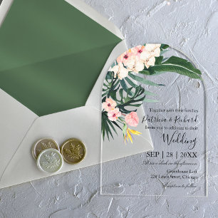 Invitations En Acrylique Mariage de destination tropicale Feuille de Palm