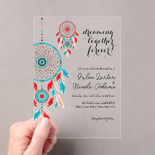 Invitations En Acrylique Mariage de Dreamcatcher en plumes de la tribu Boho