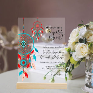 Invitations En Acrylique Mariage de Dreamcatcher en plumes de la tribu Boho