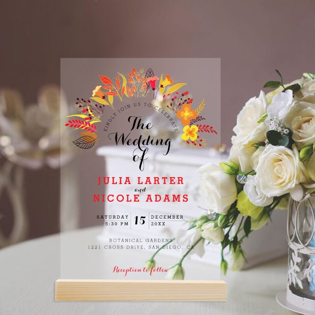 Invitations En Acrylique Mariage de feuillage de Fleur sauvage Boho violet  (Créateur téléchargé)