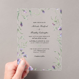 Invitations En Acrylique Mariage de feuillage floral violet blanc