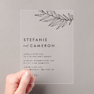 Invitations En Acrylique Mariage de feuillage minimaliste noir Boho