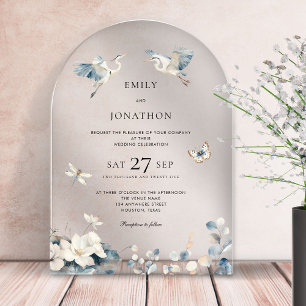 Invitations En Acrylique Mariage de feuillage volant de héron bleu