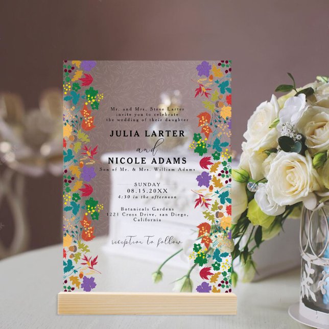 Invitations En Acrylique Mariage de fleurs de prés pourpre jaune moutarde d (Créateur téléchargé)