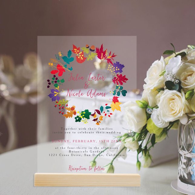 Invitations En Acrylique Mariage de fleurs de prés pourpre jaune moutarde d (Créateur téléchargé)