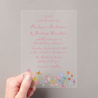 Invitations En Acrylique Mariage de Fleurs Sauvages de Jardin Fantaisiste