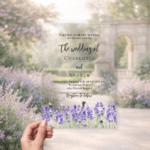 Invitations En Acrylique Mariage de fleurs violettes de lavande