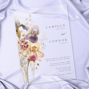 Invitations En Acrylique Mariage de jardin à l'aquarelle Iris Violet Élégan