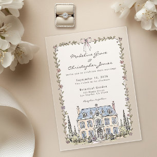 Invitations En Acrylique Mariage de Jardin de Château Floral Français Dessi