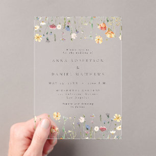 Invitations En Acrylique Mariage de jardin de fleurs sauvages d'été