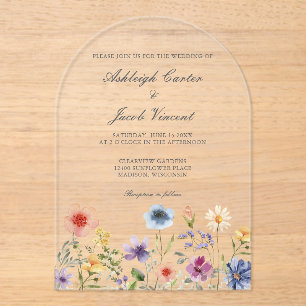 Invitations En Acrylique Mariage de jardin de printemps aux fleurs sauvages