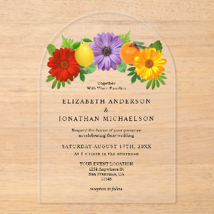 Invitations En Acrylique Mariage de jardin floral de agrumes