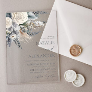 Invitations En Acrylique Mariage de jardin floral de rose blanche Boho