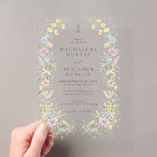 Invitations En Acrylique Mariage de jardin floral régence fleuri pastel sau