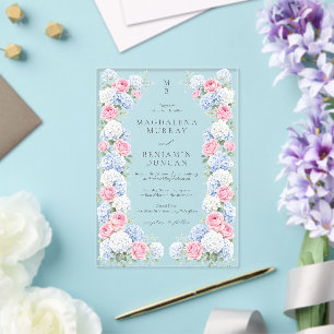 Invitations En Acrylique Mariage de jardin Régence floral élégant rose et b