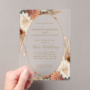Invitations En Acrylique Mariage de la frontière ovale fleurie Boho d'autom