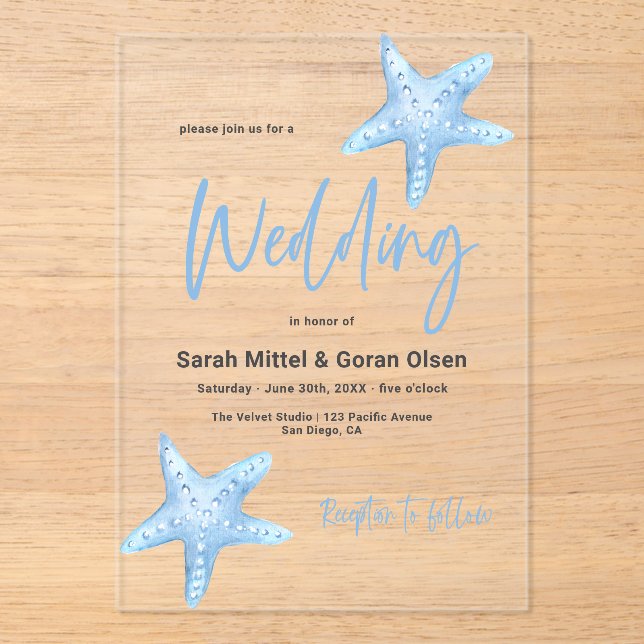 Invitations En Acrylique Mariage de la mer bleue profonde (Recto)