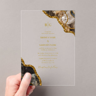 Invitations En Acrylique Mariage de la Parties scintillant de l'Agate Noir