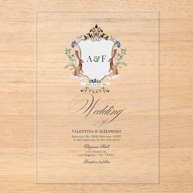 Invitations En Acrylique Mariage de lapin en bois blanc transparent (Recto)