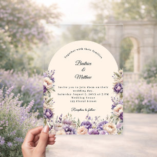 Invitations En Acrylique Mariage de luxe floral crème champagne lavande