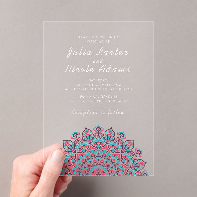 Invitations En Acrylique Mariage de Mandala de croissant aérien radieux (In situ (ordinateur de poche))