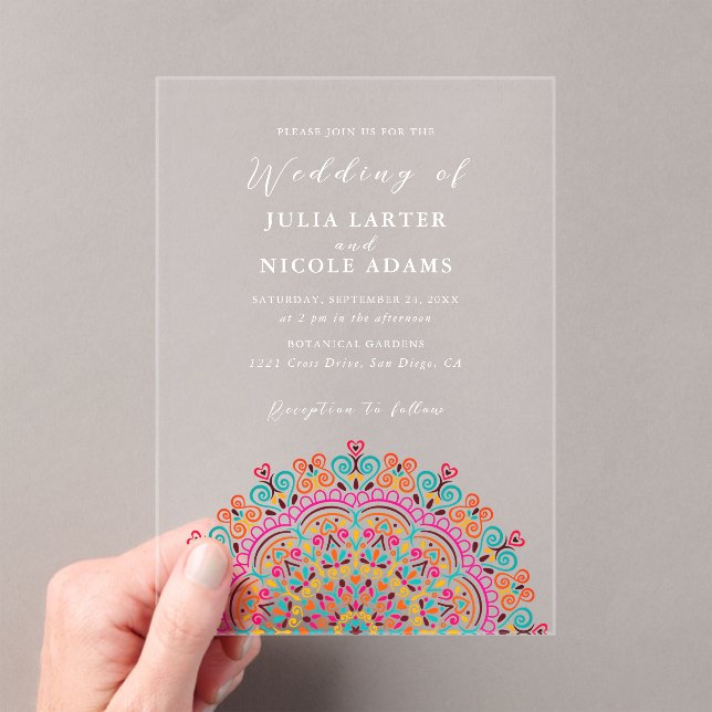 Invitations En Acrylique Mariage de Mandala rétro mexicain Terrain fleuriss (In situ (ordinateur de poche))