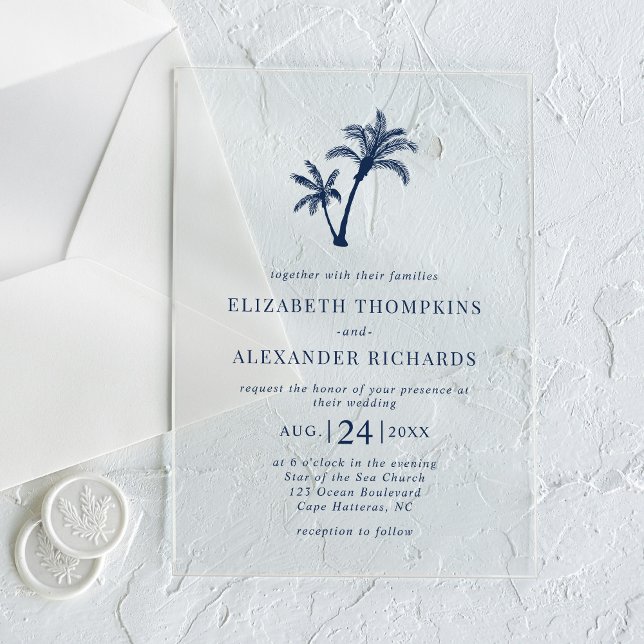 Invitations En Acrylique Mariage de marine nautique de palmier de plage tro (Créateur téléchargé)