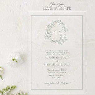Invitations En Acrylique Mariage de monogramme à poitrine verte de la taill