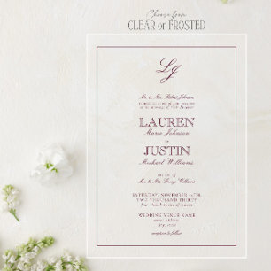 Invitations En Acrylique Mariage de monogramme classique en Bourgogne