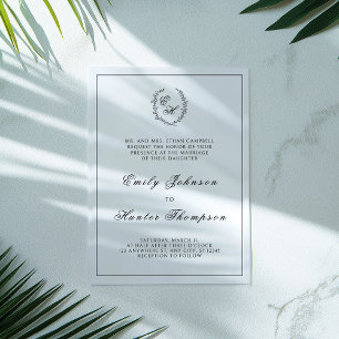 Invitations En Acrylique Mariage de monogramme de poitrine noire
