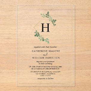 Invitations En Acrylique Mariage de monogramme géométrique de la Botanique 