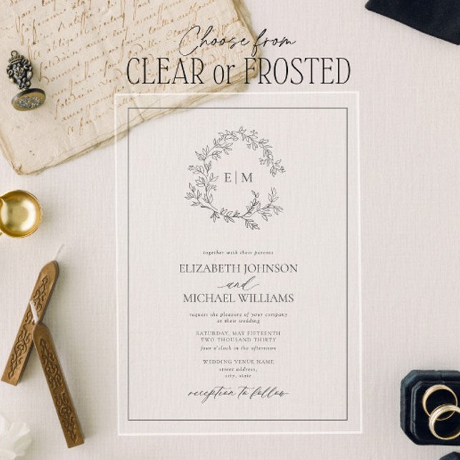 Invitations En Acrylique Mariage de monogramme gris moderne (Créateur téléchargé)