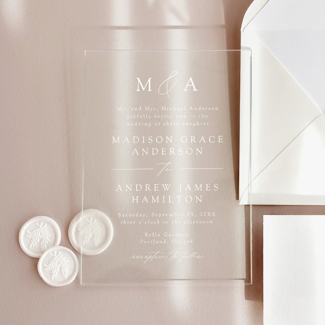 Invitations En Acrylique Mariage de monogramme moderne élégant (Créateur téléchargé)