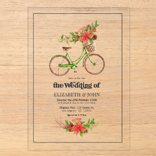 Invitations En Acrylique Mariage de Noël à Vélo Rétro