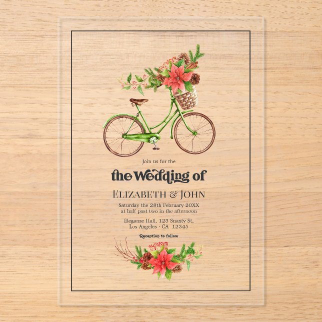 Invitations En Acrylique Mariage de Noël à Vélo Rétro (Recto)