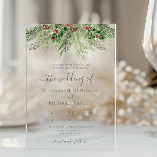 Invitations En Acrylique Mariage de Noël avec Baies hivernales rustiques et