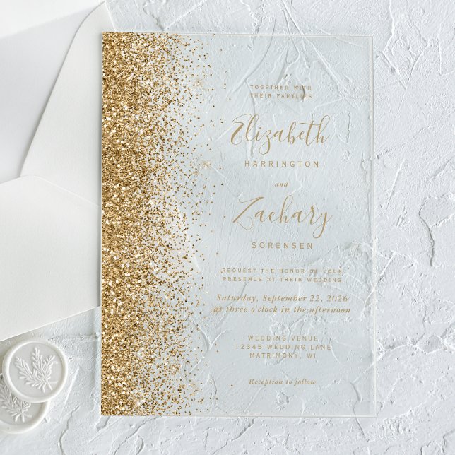 Invitations En Acrylique Mariage de Parties scintillant Gold Faux moderne (Créateur téléchargé)