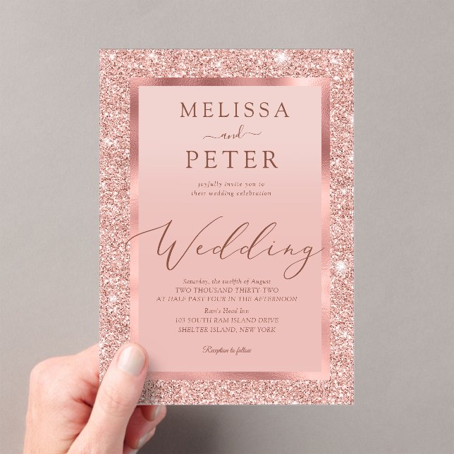 Invitations En Acrylique Mariage de Parties scintillant rose Gold (In situ (ordinateur de poche))