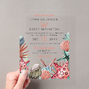 Invitations En Acrylique Mariage de plage aquarelle rustique coquillages ét
