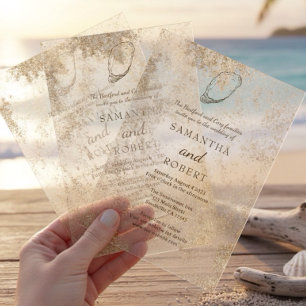 Invitations En Acrylique Mariage de plage aux huîtres minimaliste moderne à