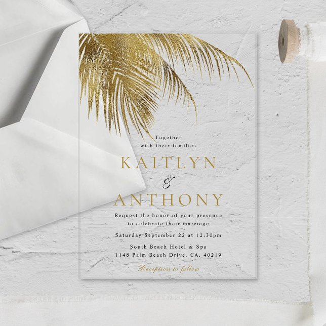 Invitations En Acrylique Mariage de plage élégant sous les palmiers tropica (Créateur téléchargé)
